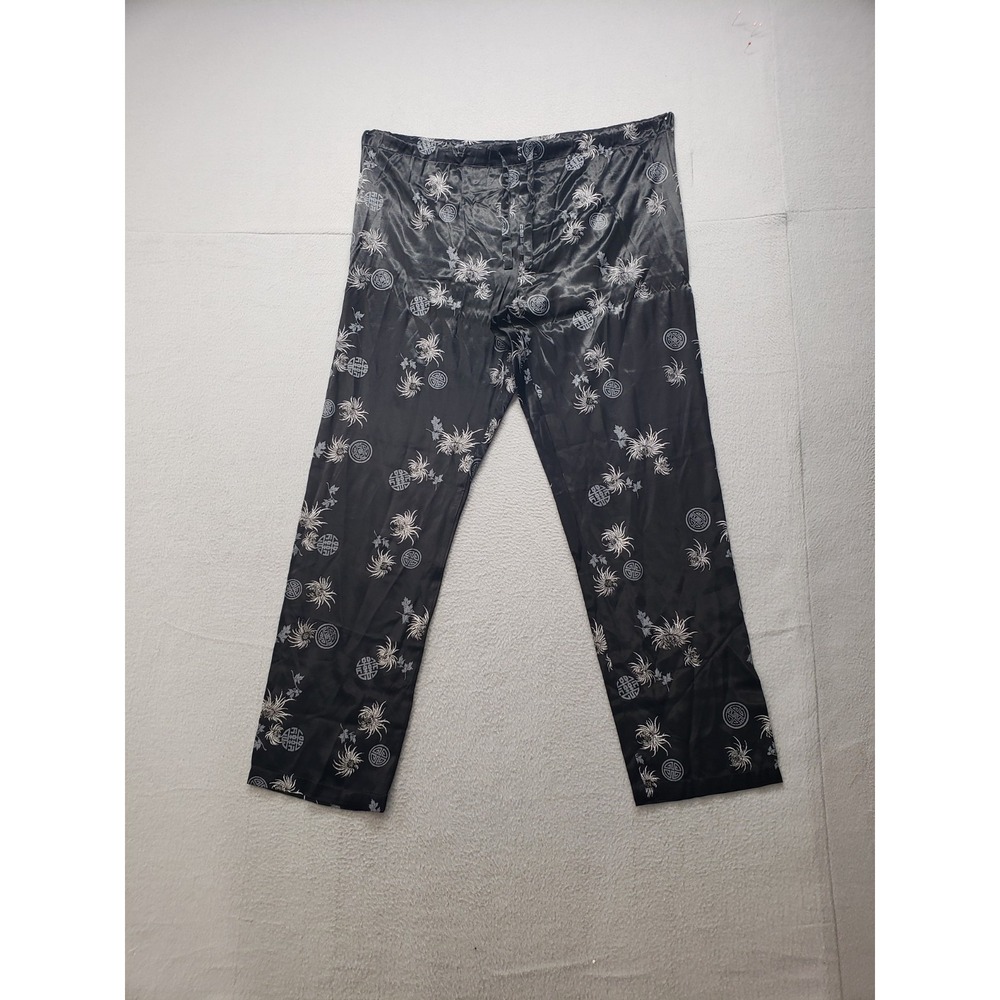 PJs 2 Go By Arleen Bowman Women Pajama Pants OS Black Floral Pull On Sleepwear